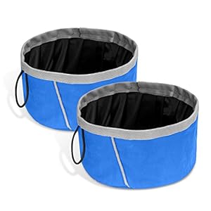 Pawaboo Cuenco Perro, Portátil Bol para Mascota, Gatos, 2000 ML Alimentador Plegable del Cuenco de la Tela Impermeable para el Alimento o el Agua para Gatos,Perro, 2 PCS Tazón Fácil de Limpio, Azul