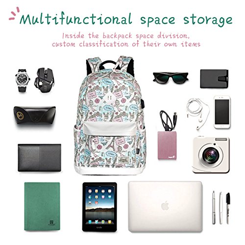 WinBridge Schulrucksack mit USB-Ladeanschluss Wasserdicht Anti-Diebstahl Girly für Mädchen College Buch Tasche 【BP001】 - 5