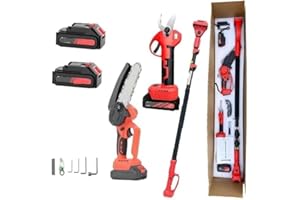 21 SHOP® Kit Set per potatura a batterie forbice cesoie con 2 batterie e motosega 6" con asta telescopica