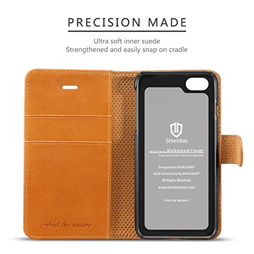 iPhone SE Case, iPhone 5S case, SHIELDON iPhone 5S Wallet case [Lifetime Warranty] Flip Leather Case with [Kickstand] [Card Slots] [Magnetic Closure] Folio Book Cover for iPhone 5 / 5S / SE - Brown