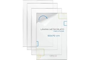CHELY INTERMARKET Láminas Metacrilato 50X70 CM 0.7 MM Pack 4 Unidades Plexiglass Transparente Resistente Para Manualidades Marcos Pantallas Protección Fotografías Cristal Acrílico Plástico Duro