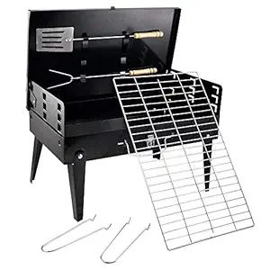 Zanexo Stainless Steel Portable Briefcase Style Folding Barbecue Grill Toaster, 47 X 43 X 27 cm, Black