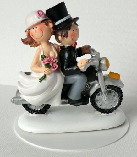 TORTENDEKO Tortenaufsatz BRAUTPAAR auf MOTORRAD 9 x 8cm Hochzeit TORTENFIGUR - 2