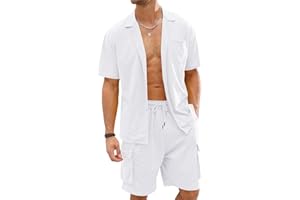 Fastkoala Homme Ensemble Sets Ete Tenues Survêtement Costumes Plage Vacances Bouton Lapel Chemises et Shorts 2 Pcs
