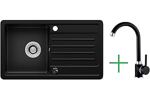 ‎LINDBERGH SPÜLEN LINDBERGH® Küchen Granit-Spüle Schwarz "VEL44 + 1-Galo" mit Siphon, Verbundstoffe Made in Germany, Spülen Küche Küchenspüle Spülbecken Kitchen Waschbecken Sinks Einbauspüle, inkl. Imprägnierung