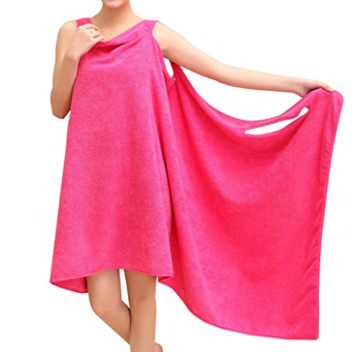 NONMON Damen Bademantel Super Weich Absorbent Microfaser Spa Strand Schwimmen Badetuch Badeanzug - Rosa Rot
