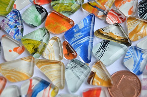Glasmosaiksteine softglas unregelmäßig mit Muster bunt, 100g ca.60St - 3