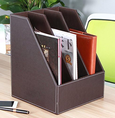 YUNCHENG Black leather 3 compartment office desk shelf,File storage box 11" lx 11" w x 14" h-B