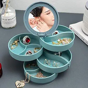 NGEL 4 Layer Rotating Jewellery Box with Mirror/ Portable Jewellery Storage Case/ Earring, Ring, Bracelet Holder for Girls and Women(Multicolor)