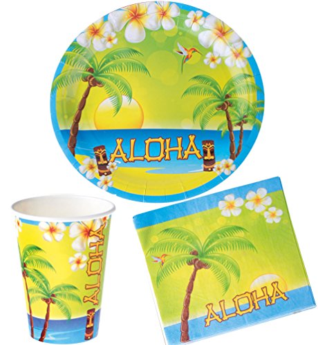 Party Set Hawaii Sommer Aloha 36 Teile Teller, Becher, Servietten, Partygeschirr