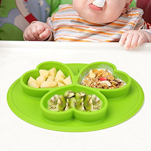 TOPQSC Babyteller mit dem Saugnapf Silikon Tischset Platzmatte leichte Reinigung Teller für Baby und Kinder - 6
