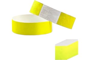 GRANTOP 150 Pezzi Braccialetti di Identificazione per Eventi, Impermeabili Tyvek Braccialetti in Carta con Chiusura Adesiva, Sicurezza Braccialetti d'ingresso Stampabili per Club Feste (Giallo)