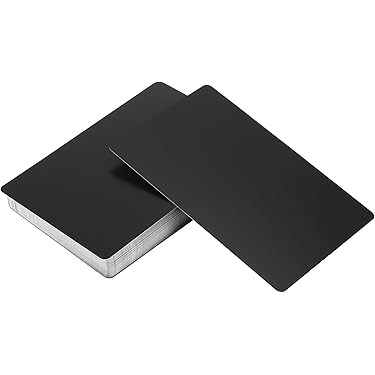 PATIKIL 0,8 mm metalen zakelijke kaarten, 10 stuks witte naam laserkaart gravure geanodiseerd aluminium voor doe-het-zelf cadeau kaarten, zwart
