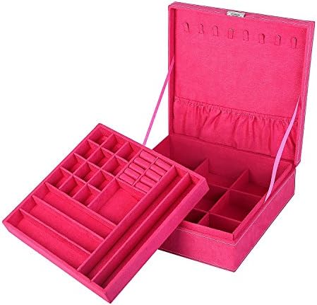 Lenhar Hot pink two-layer lint jewelry box organizer display storage case with lock