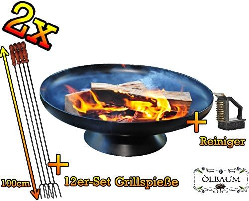 Set of 2 Large Fire Bowl with Accessories Brush Cleaner, Lt Offer Description 60 cm Diameter with Standfestem Stand + Grill Cutlery Ground Spike/Geschweisst Outdoor Range – BBQ, Grill, Campfire Barbecue Skewers, Romantic Garden Lighting Style Light with Grill Accessories: 12 Each and Cleaning Brush