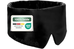 ‎BENE-SLEEP bene-sleep® Premium Seidenschlafmaske – 100% lichtdicht – Weiche Polsterung – Hautfreundlich Augenbrille für erholsamen Schlaf – Für längeren REM-Schlaf und schnelleres Einschlafen (Schwarz)