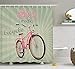 Produktbild BUZRL Bicycle Decor Shower Curtain Set, Retro Featured Pop Art Style Urban Dated Bike with Expanding Stripes Velocity Decorative, Bathroom Accessories, 60W X 72L Inche, Green Pink