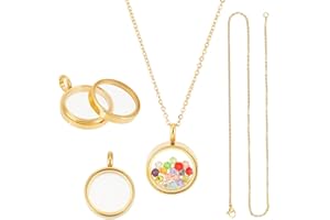 UNICRAFTALE 2-Sets 18K Vergoldete Memory-Medaillon-Anhänger mit 45cm Kette, Schwimmende Medaillon-Anhänger aus Edelstahl, 15mm Glas-Fotorahmen für DIY-Projekte, Unisex, Gold, 2 Stück