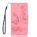 Produktbild Huawei Honor 8 Hülle, SpiritSun Ledertasche Schutzhülle für Huawei Honor 8 Schmetterling und Blume Muster Folio PU Leder Tasche Case Cover Bookstyle mit Standfunktion und Kredit Kartenfächer - Rosa