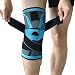 Produktbild Kompressions-Kniebandage mit rutschfestem, einstellbarem Druck-Riemen, Knieschutz fürs Laufen, für den Sport, zur Schmerzlinderung von Kniescheibe und Gelenk, bei Arthritis, zur Rehabilitation nach Verletzungen – 1 Stück L blau