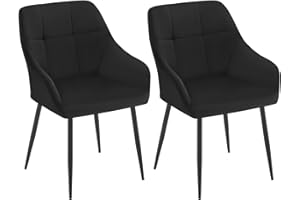Klihome Dining Chairs Set of 2, Kitchen Chairs with Backrest, Velvet Chairs for Dining Room, Living Room Chairs Upholstered Seat, Metal Legs, Vanity Chairs Bedroom Chairs, Black