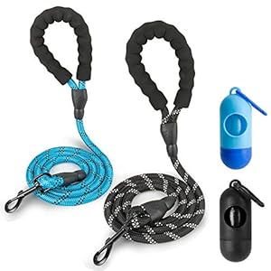 ziidoo Correa para Perro, Correa para Perro Fuerte de 1,5 m con Mango Suave, Bolsa de Basura, Trotar con Mascotas, Caminatas(2 Set por Paquete)
