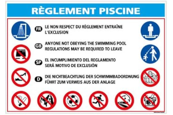 Panneau - Affichage Obligatoire Piscine - Plastique rigide PVC 1,5 mm - Dimensions 420 x 300 mm - Protection Anti-UV