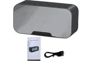 JIAKALAMO FM radio cyfrowe budziki przy łóżku z portem ładowania USB wyświetlacz LED timer do snu przenośne lustro bezprzewodowy głośnik Bluetooth budzik do sypialni, biura (czarne)