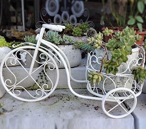 HWHJ Flower Frame DIY Window Display Table Flower Stand Bicycle Flower Stand Pastoral Creative White Bonsai Frame Plant Shelf Creative flower racks