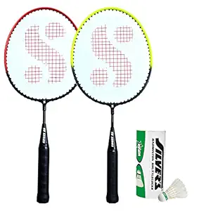 Silvers Kids SIL-Pedal Combo-5 Aluminum 2 Badminton Racquets and 3 Shuttlecocks Set, White