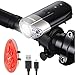 Produktbild LED Fahrradbeleuchtung Aoonu Wiederaufladbar Fahrradlicht Frontlicht und Rücklicht Fahrradlampen, IP65 Wasserdicht,Aufladbar 2000mAh Batterie, 1400 Lumen Akku Led Fahrrad ,3 Led Licht Set Modi mit 1USB Aufladbare Kabel für Fahrrad licht