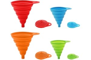 DDLUCK 4 Pack Silicone Collapsible Funnel, Flexible/Foldable/Kitchen Funnel for Water Bottle Liquid Transfer Narrow and Wide Mouth Funnels Hopper