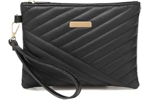 EIROVYA EIR Bolso de Mano de Mujer PU Cuero, Clutch Fiesta, Cartera Con Asa Cremallera, Regalos Originales (Negro, 21 x 15 cm)
