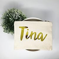 personalisierter Kosmetikbeutel mit Namen für viele Gelegenheiten Geburtstag Hochzeit Braut Brautjungfer Trauzeugin Natur