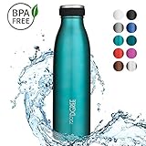 💎 PERFEKTIONIERTES DESIGN: NUR KONTAKT ZU LEBENMITTELECHTEM SILIKON UND EDELSTAHL - Im Vergleich zu anderen Edelstahl Trinkflaschen besteht die Deckel Unterkappe ebenfalls aus lebensmittelechtem Edelstahl - Für den PUREN GESCHMACK ohne Giftstoffe - Frei von BPA, BPS & Phthalaten. Auslaufsicher durch lebensmittelechte Silikondichtung. ✔ DAHER IDEAL AUCH FÜR KINDER.