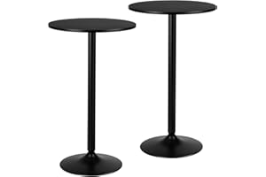 GiantexUK Round Bar Table, Modern Pub Table with Non-slip Plastic Ring, 60CM Top Breakfast Tables for Living Room Dining Room Kitchen Pub Counter (2, Black, 60 x 60 x 101cm)