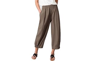 Les umes Pantaloni Donna Estivi Casual Cotone Elastici in Vita Pantalone Gamba Larga Leggeri con Tasche