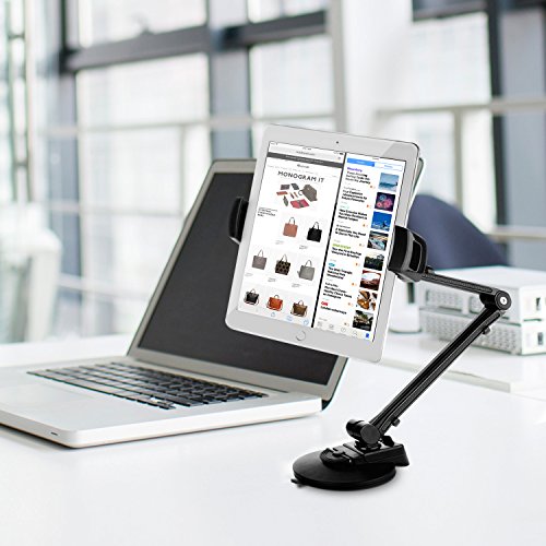 GVDV Universal stabiler Aluminiumtablettständer, 360 Grad einstellbarer Ständer / Halter mit Saugnäpfen für Tabletten von 4-12 Zoll - 7
