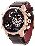 DETOMASO CASABONA Herren-Armbanduhr XXL Multifunktionsuhr Analog Quarz schwarzes Lederarmband schwarzes Zifferblatt DT2018-C