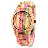 BEWELL Herren Uhr Holz Analog Japanisches Quarzwerk mit Bambus Armband Rund Casual Holzuhr Männer (Mehrfarbig 2)