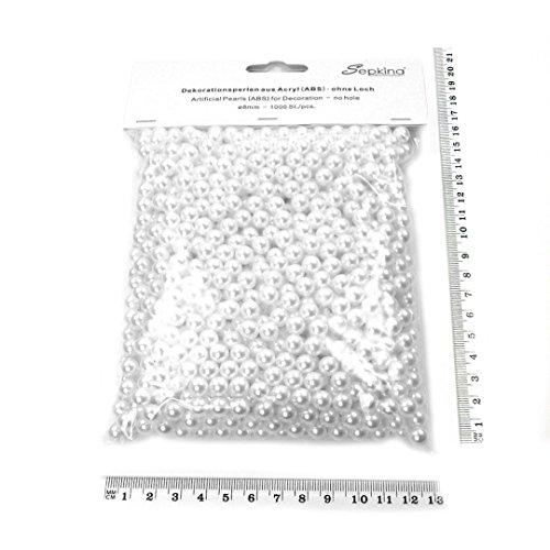 1300 Stück hochwertige nachgebildete lose Perlen Perle Dekoperlen Kunststoffperlen ohne Loch 8mm weiß ivory snow white snowhite - 6