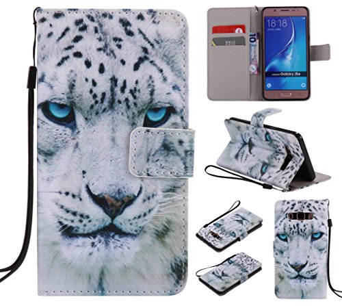 Feeltech Samsung Galaxy J510/J5 2016 Hülle PU-Leder und Brieftasche Bunte Muster Fall mit Magnetverschluss, Hybrid-Kickstand mit Stand-Funktion, schlagen Sie schützende weiche TPU Stoßstangenabdeckung und Kreditkartenhalter für Samsung Galaxy J510/J5 2016 Handgelenk Bügel-Buch-Art-Geldbeutel-Tasche mit 2 In 1 Berühren Sie Stift – White leopard - 8