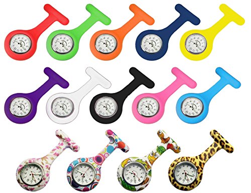 Schwesternuhr 8er Set (1x Quarzuhr + 8 Silikonhüllen) Krankenschwesteruhr mir Smiley Orig. Tiga-Med m.Sicherheitsnadel Kitteluhr - 3