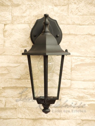 Schwarze Wand- Außenleuchte IP43 Aluguss E27 230V down Außenlampe Wandleuchte Beleuchtung - 4
