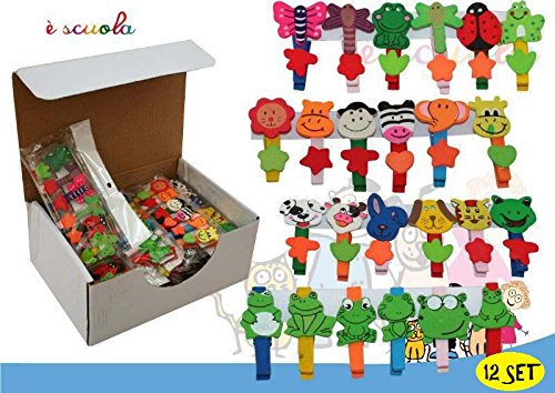 Eol Distribuzione- Set di Mollette Clips a Forma di Animali, Colore Assortiti, 1963