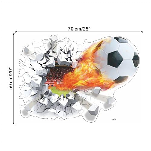 3D Self-adhesive Removable Break Through the Wall Vinyl Wall Sticker/Mural Art Decals Decorator (Red Kungfu Football( 50*70cm))
