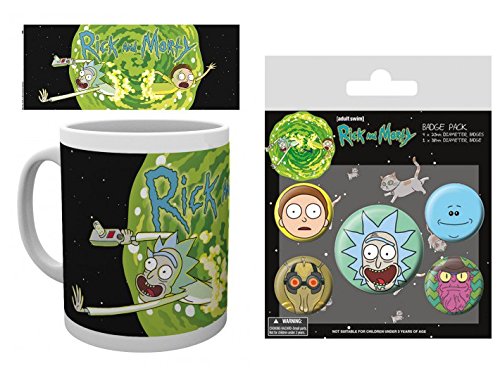 Set: Rick Y Morty, Portal Taza Foto (9x8 cm) Y 1 Rick Y Morty, Set De 