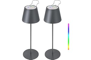 FUYO 2 pezzi Lampada da tavolo senza fili, per esterni, dimmerabile, ricaricabile, touch controllo, 8 RGB colori, IP54 impermeabile Lampada da tavolo per giardino, soggiorno, camera da letto (Grigio)