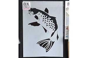 Poisson Carpe Koi POCHOIR Japonais poisson Mur Aquatique décor. Peinture Murs Tissu & Meubles Réutilisable Ideal Stencils Ltd - semi transparent pochoir, XS/11X16CM