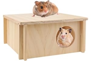 DAGORD Holz Hamsterhaus Hamster Versteck 20x20x9.5cm Hamster Eckhaus Meerschweinchen Haus Holz Hamsterhaus mit Abnehmbares Dach für Zwerghamster Rennmäuse Degus Stachelmäuse kleine Haustiere